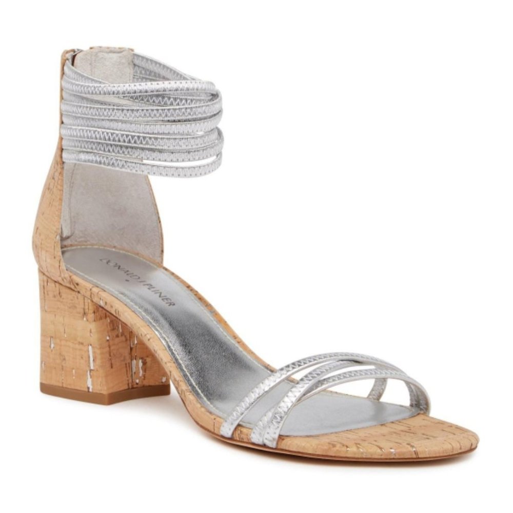 Donald J Pliner Essie Sandals Leather Shiny Sparkly Metallic Strappy Low Heel